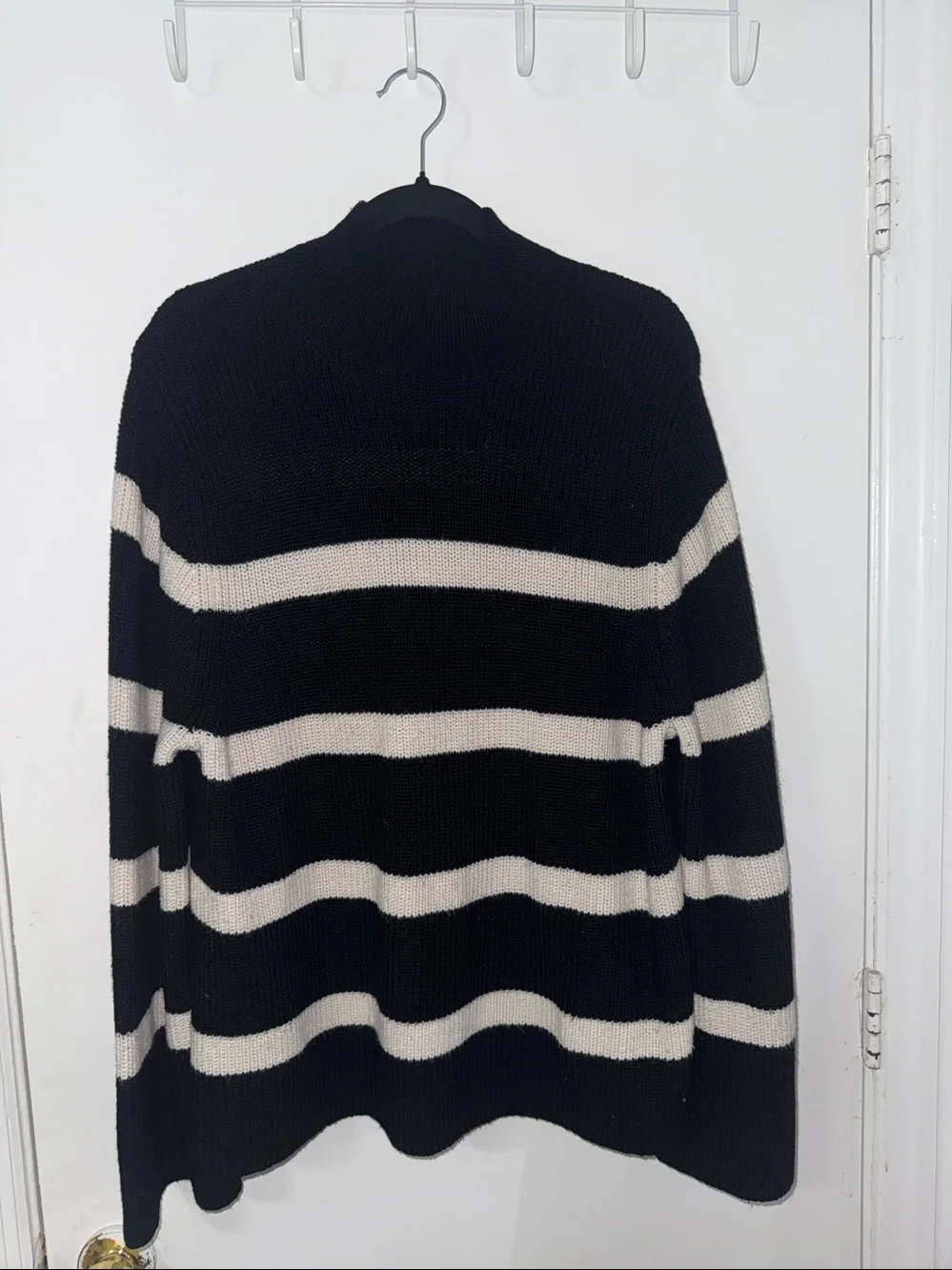 Banana Republic Fisherman Stripe White/Grey Merino Wool Old Money Sweater SZX